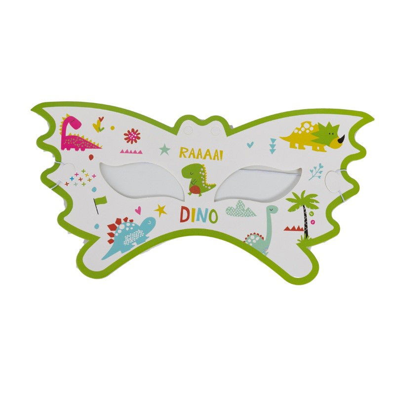Petrecere - Set 10 Masti Decorative, Flippy, Colectia Dino Park, 18 x 8 cm, din Carton, Multicolor