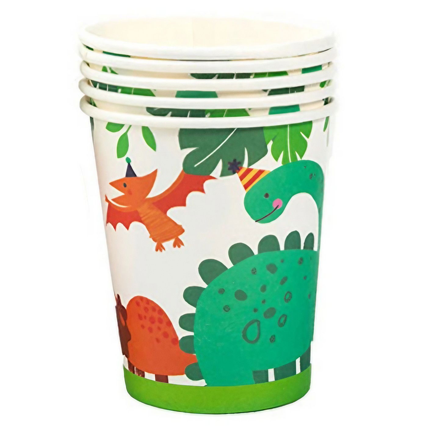 Articole Servire Masa - Set 10 Pahare de Carton Happy Birthday, Flippy, Model Dinozauri, Tematica Aniversare, 7.5x8.5 cm, 200 mL, Multicolor