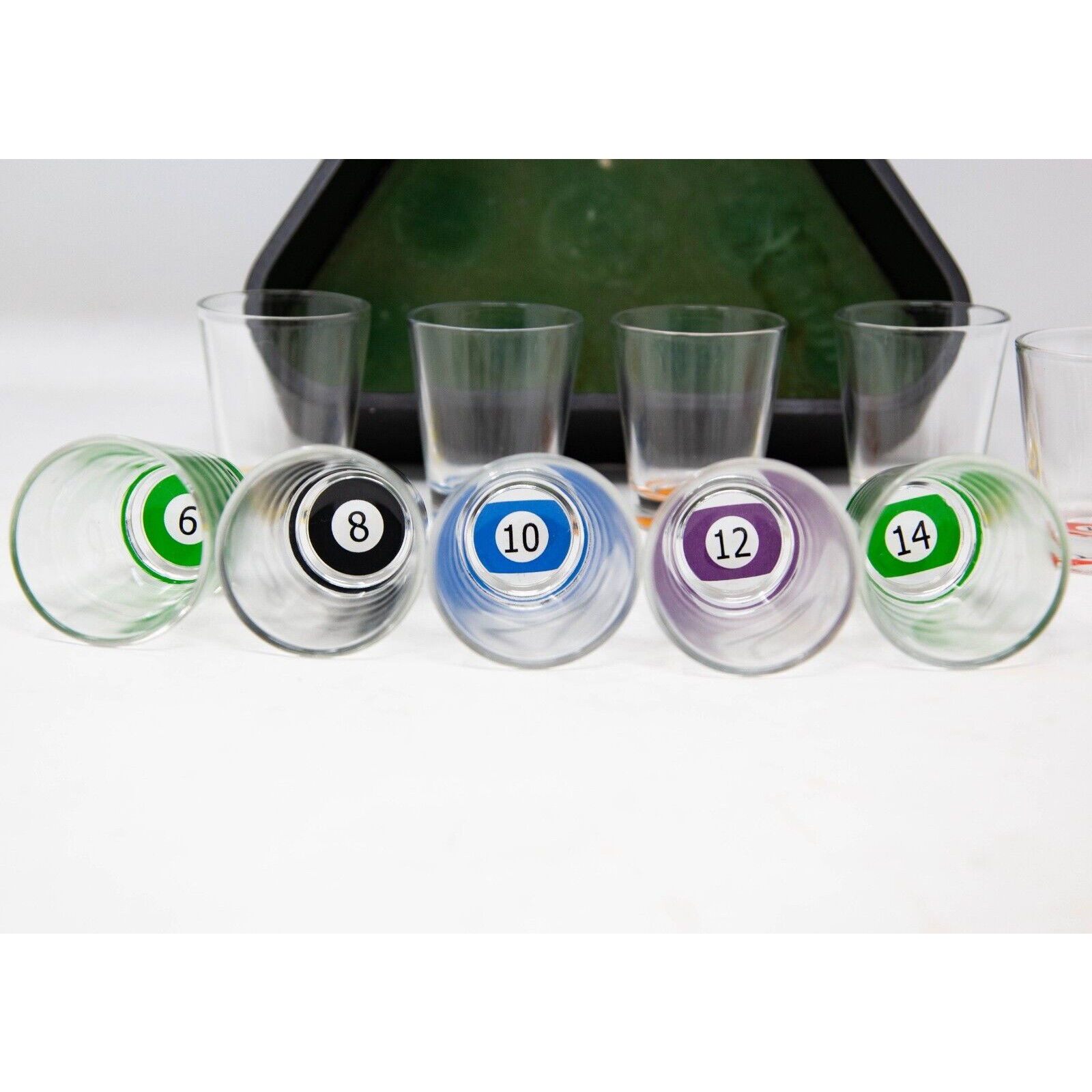 Set 10 pahare de shot Flippy, cu Suport de Biliard, 30 ml, din sticla, 10 x 10 cm, multicolor [6]