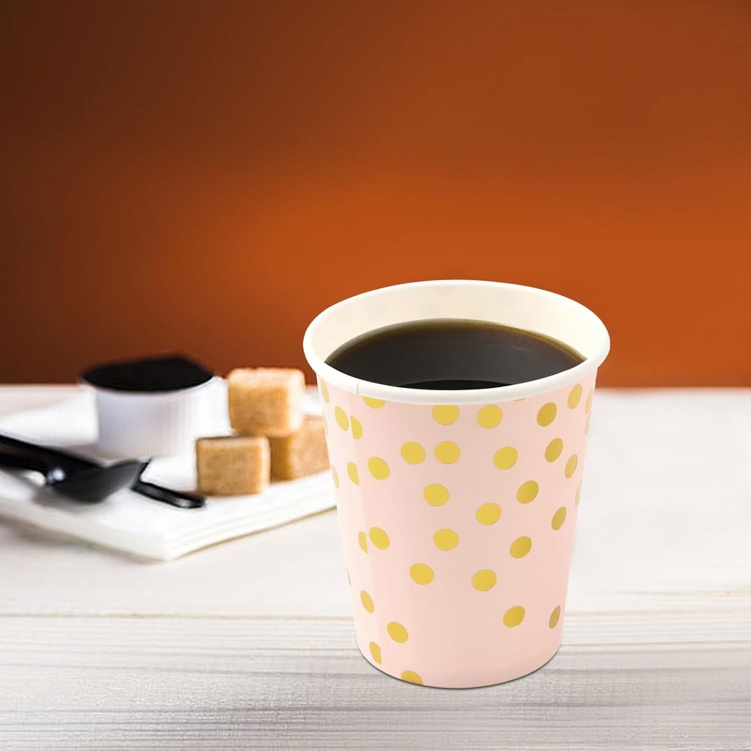 Set 10 Pahare, Flippy, Imprimeu cu Buline, din Carton, 250 ml, 7.5 x 8.5 x 5.2 cm, Roz/Auriu [3]