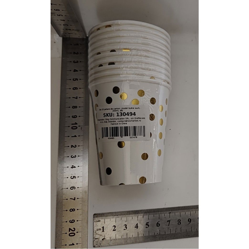 Set 10 Pahare, Flippy, Imprimeu cu Buline, din Carton, 250 ml, 7.5 x 8.5 x 5.2 cm, Auriu [5]