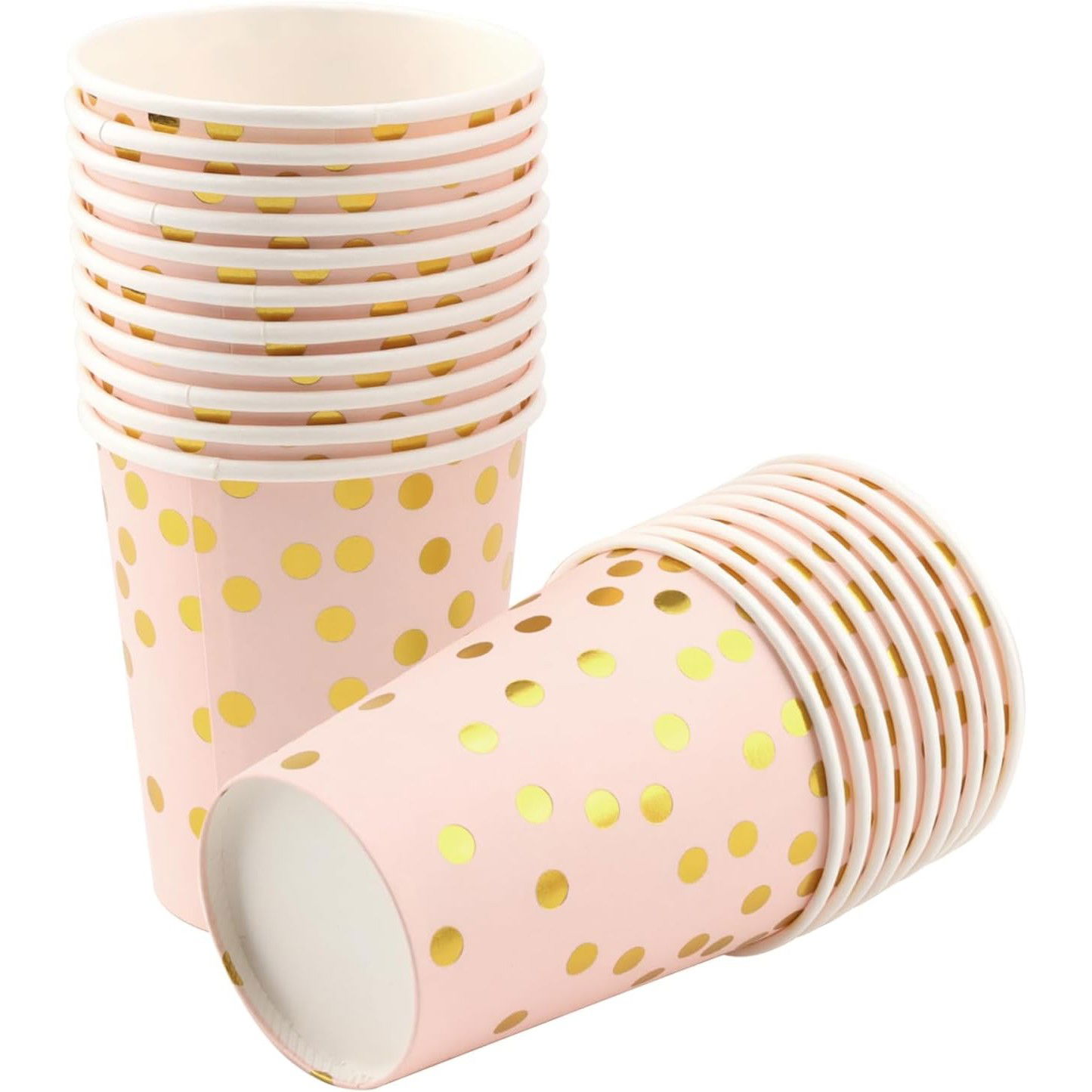 Set 10 Pahare, Flippy, Imprimeu cu Buline, din Carton, 250 ml, 7.5 x 8.5 x 5.2 cm, Roz/Auriu [5]