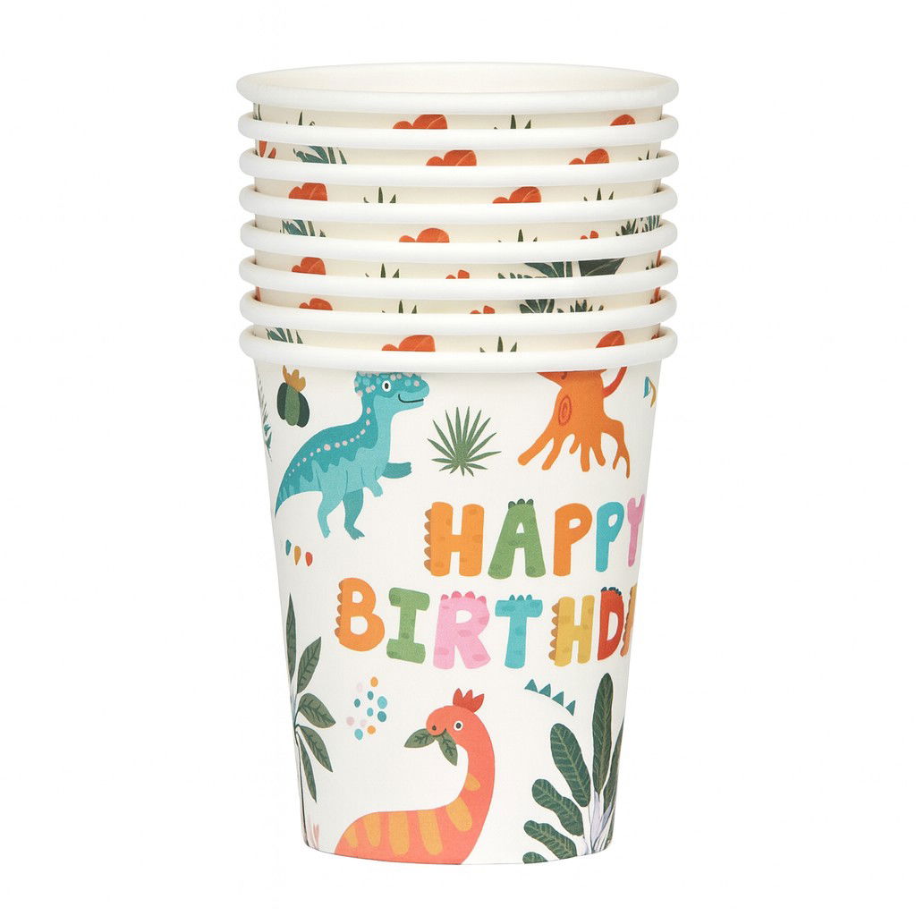 Set 10 Pahare, Flippy, Imprimeu cu Dinozaurii, din Carton, 250 ml, 7.5 x 8.5 x 5.2 cm, Multicolor [3]