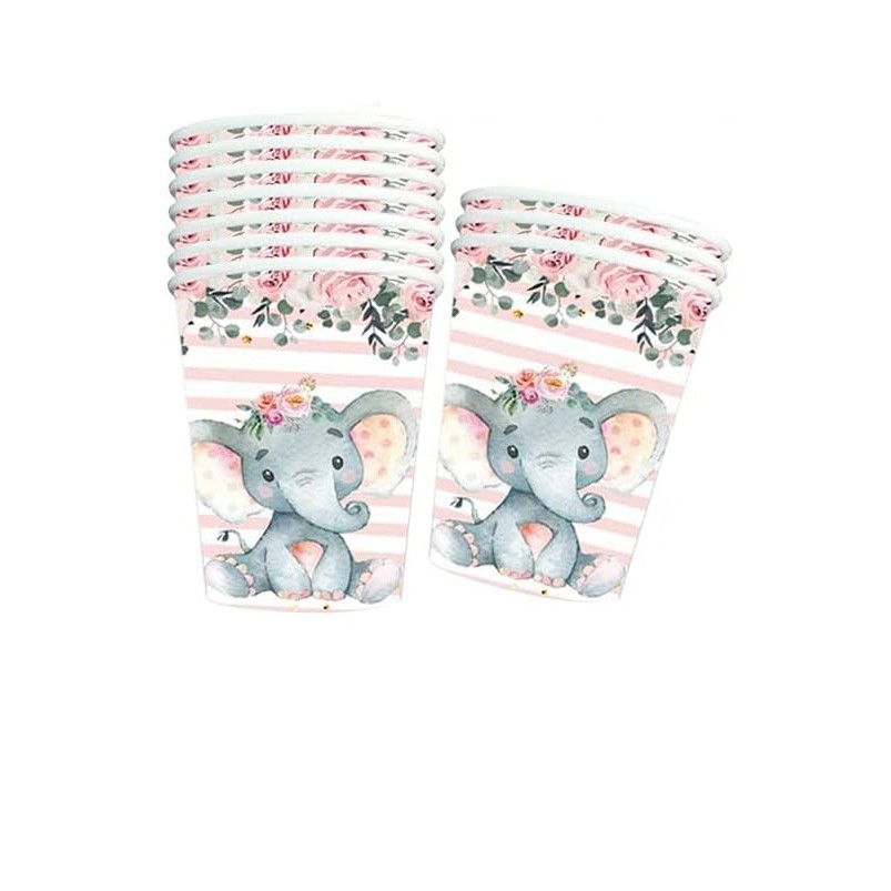 10 - 25 LEI - Set 10 Pahare, Flippy, Imprimeu Elefant, din Carton, 7.5 x 8.5 cm, Roz