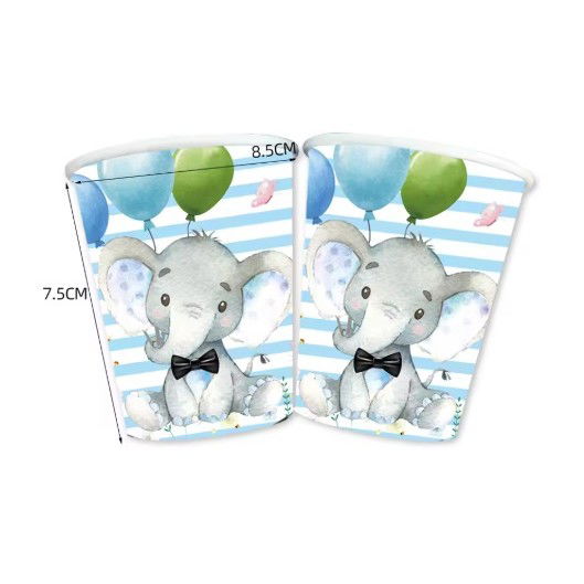 Articole Servire Masa - Set 10 Pahare, Flippy, Imprimeu Elefant, din Carton, 7.5 x 8.5 cm, Albastru