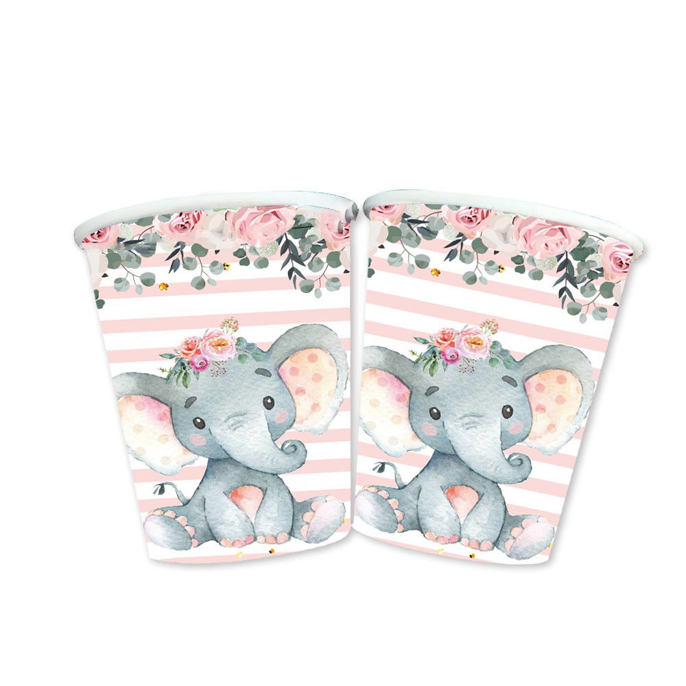 Set 10 Pahare, Flippy, Imprimeu Elefant, din Carton, 7.5 x 8.5 cm, Roz [4]