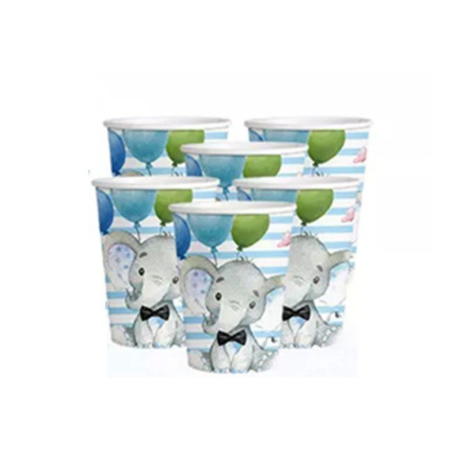 Set 10 Pahare, Flippy, Imprimeu Elefant, din Carton, 7.5 x 8.5 cm, Albastru [3]
