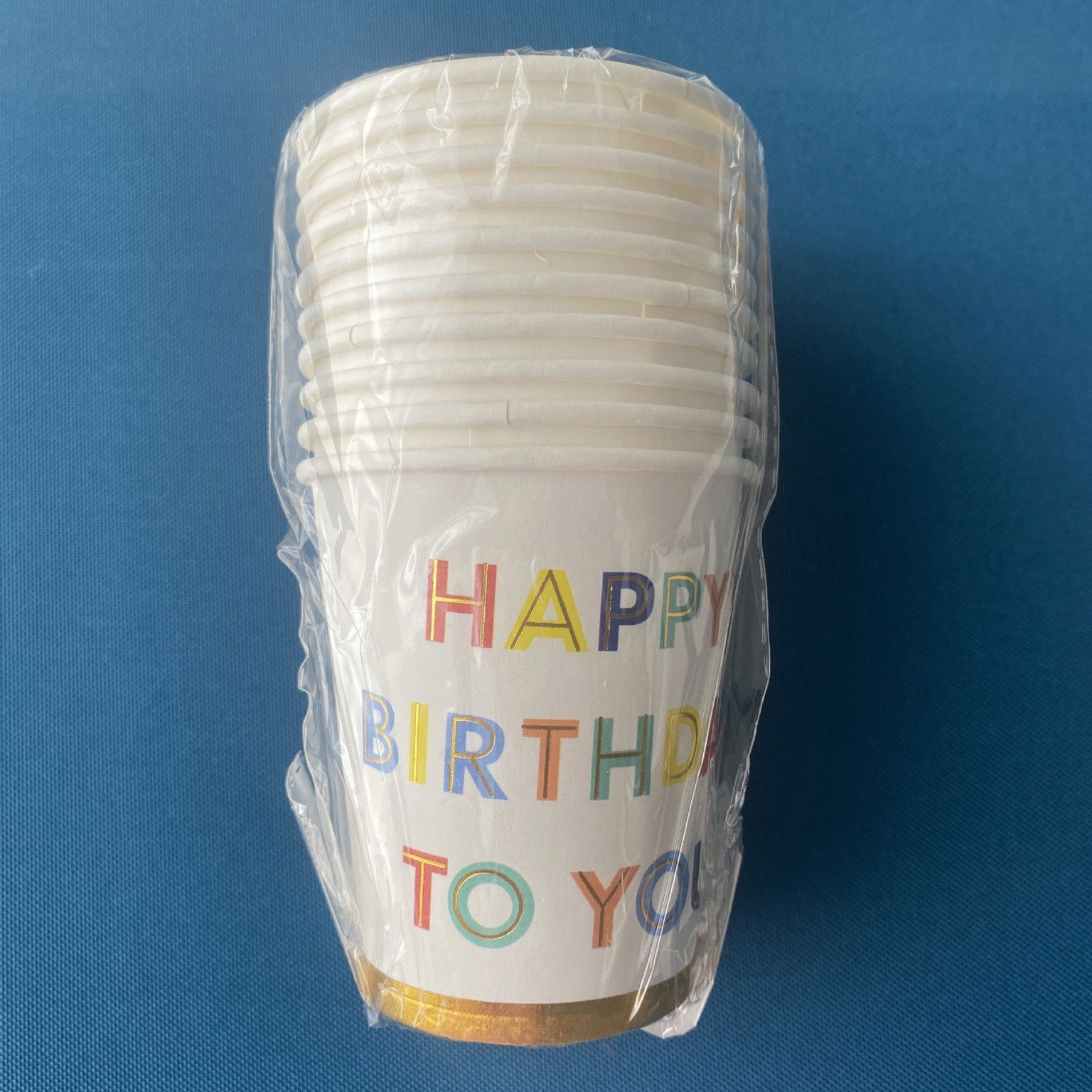 10 - 25 LEI - Set 10 Pahare, Flippy, Imprimeu Happy Birthday to You, din Carton, 250 ml, 7.5 x 8.5 x 5.2 cm, Multicolor