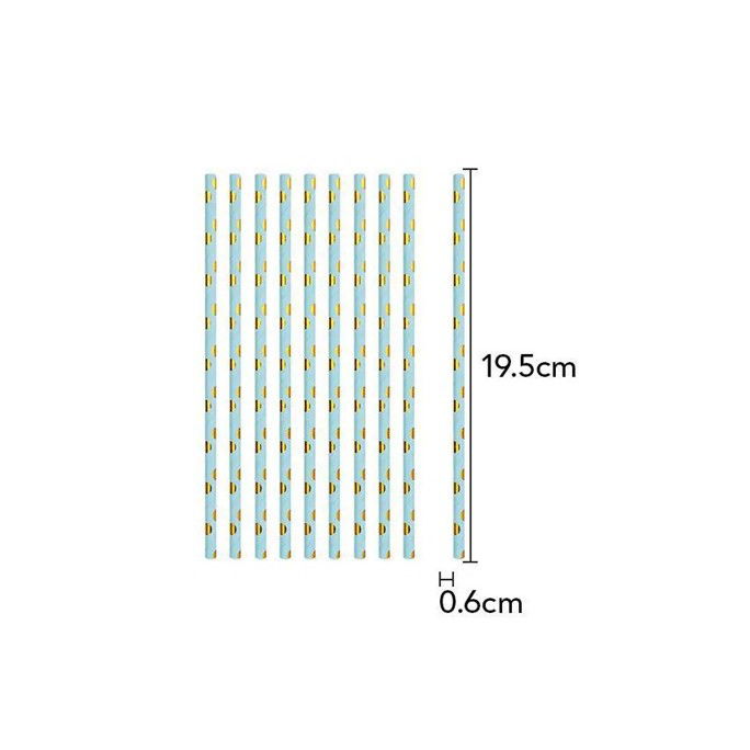 Set 10 Paie, Flippy, din Hartie, 19.5 cm, Model cu Buline Aurii, Albastru [4]
