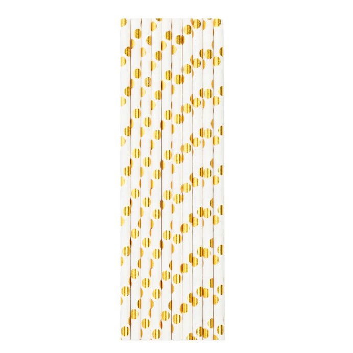 10 - 25 LEI - Set 10 Paie, Flippy, din Hartie, 19.5 cm, Model cu Buline Aurii, Alb