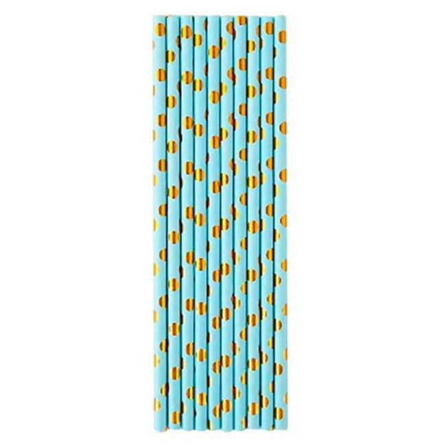 Articole Servire Masa - Set 10 Paie, Flippy, din Hartie, 19.5 cm, Model cu Buline Aurii, Albastru