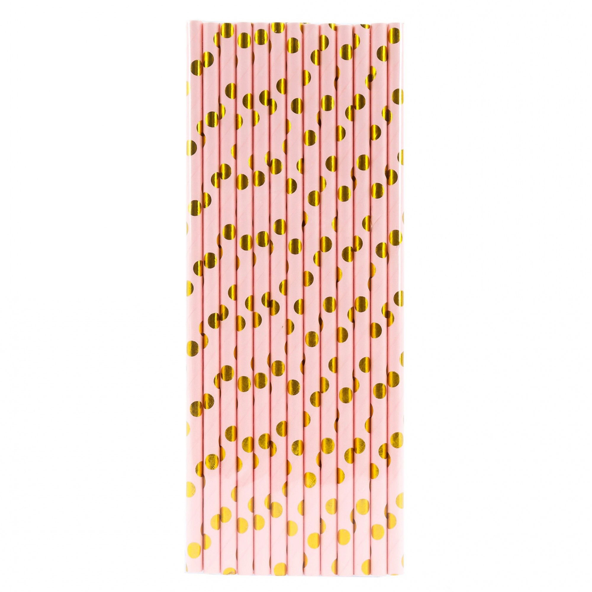 Articole Servire Masa - Set 10 Paie, Flippy, din Hartie, 19.5 cm, Model cu Buline Aurii, Roz