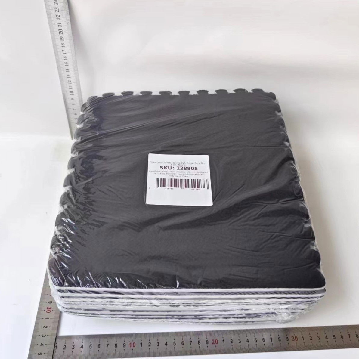 Covorase de joaca - Set 10 Piese Covor tip Puzzle, Flippy, Spuma EVA, Pufos, 30 x 30 x 1 cm, Negru