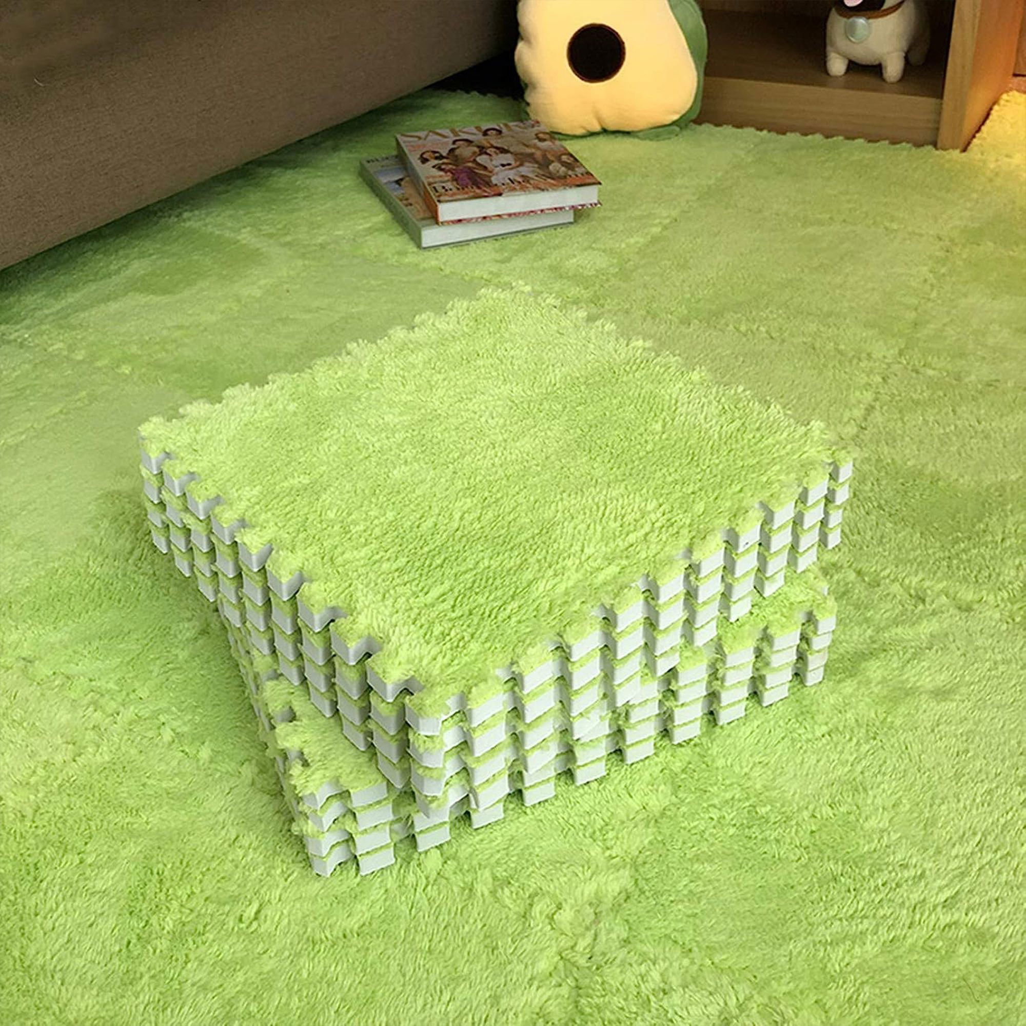 Set 10 Piese Covor tip Puzzle, Flippy, Spuma EVA, Pufos, 30 x 30 x 1 cm, Verde [3]