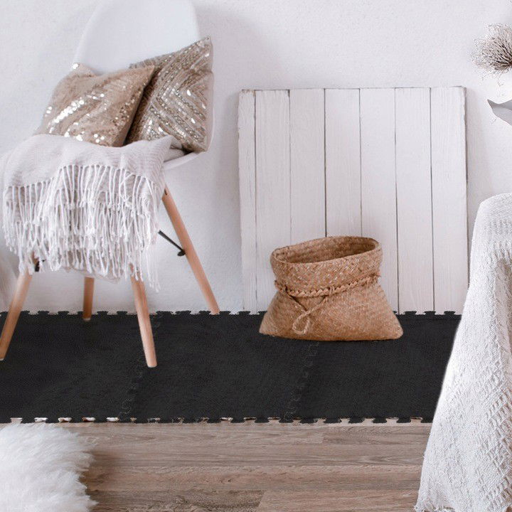 Set 10 Piese Covor tip Puzzle, Flippy, Spuma EVA, Pufos, 30 x 30 x 1 cm, Negru [9]