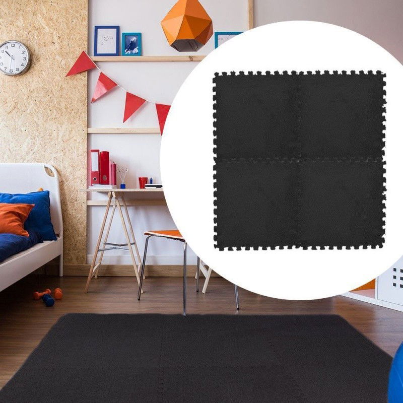 Set 10 Piese Covor tip Puzzle, Flippy, Spuma EVA, Pufos, 30 x 30 x 1 cm, Negru [12]