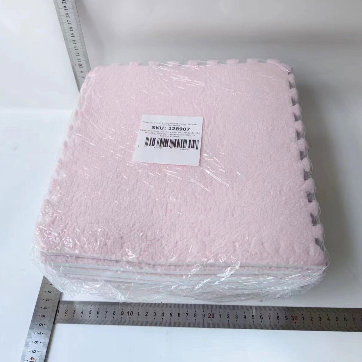 Covorase de joaca - Set 10 Piese Covor tip Puzzle, Flippy, Spuma EVA, Pufos, 30 x 30 x 1 cm, Roz Pudrat