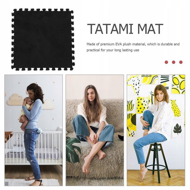 Set 10 Piese Covor tip Puzzle, Flippy, Spuma EVA, Pufos, 30 x 30 x 1 cm, Negru [10]