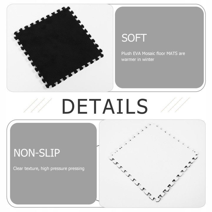 Set 10 Piese Covor tip Puzzle, Flippy, Spuma EVA, Pufos, 30 x 30 x 1 cm, Negru [7]