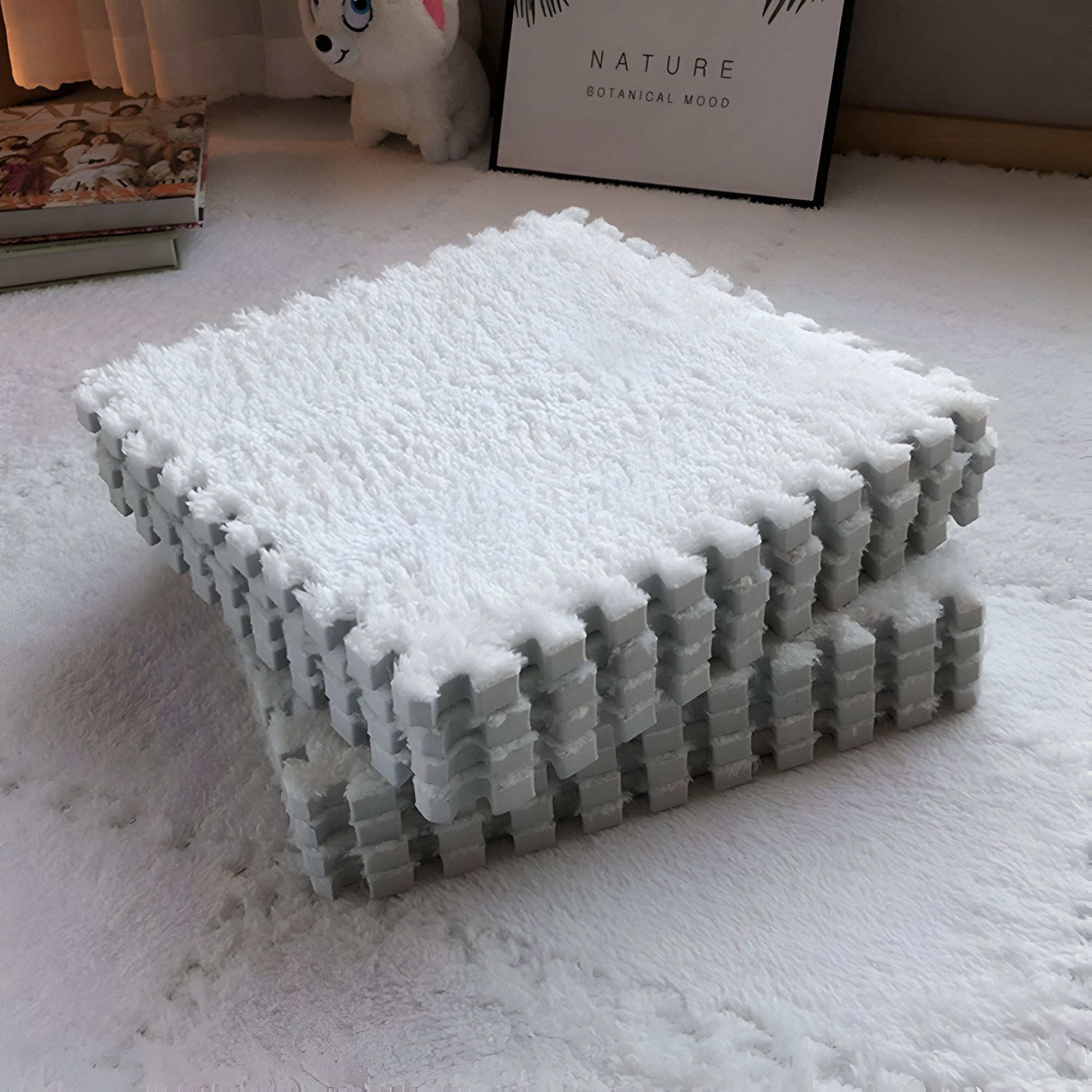 Set 10 Piese Covor tip Puzzle, Flippy, Spuma EVA, Pufos, 30 x 30 x 1 cm, Alb [7]