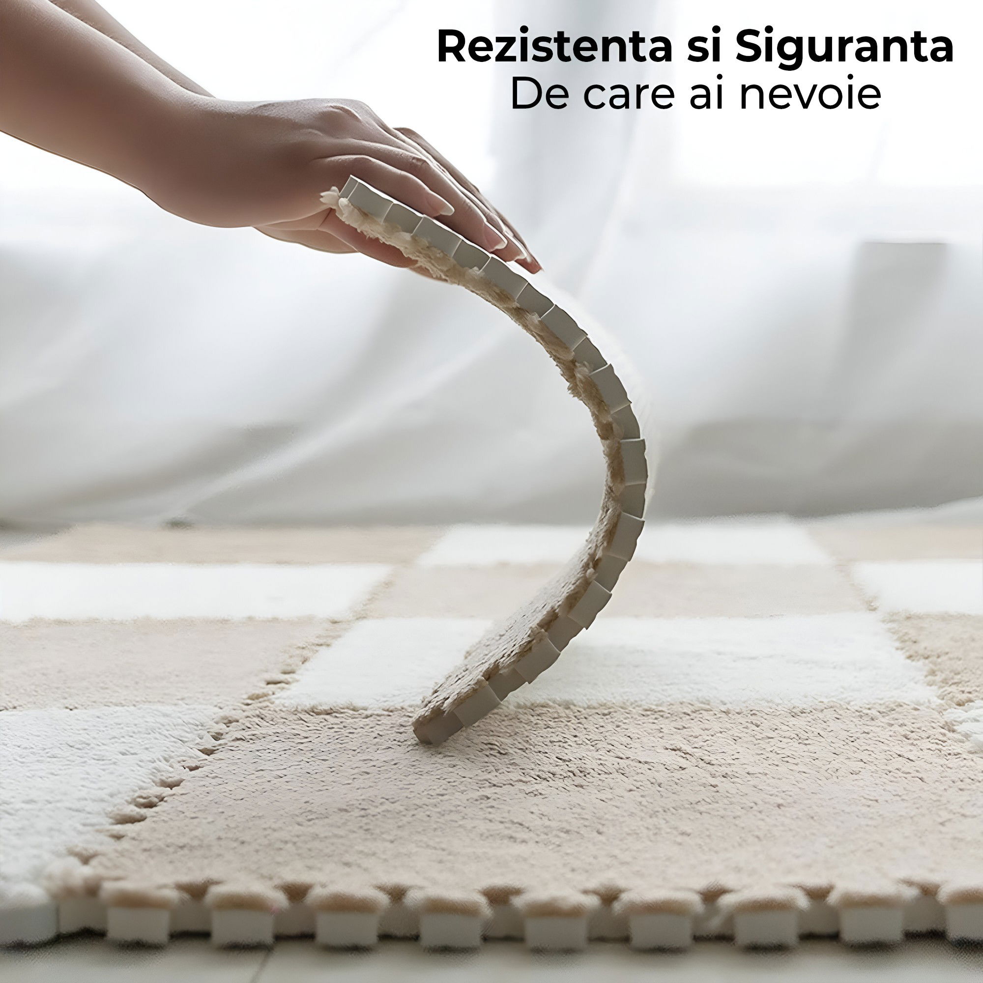 Set 10 Piese Covor tip Puzzle, Flippy, Spuma EVA, Pufos, 30 x 30 x 1 cm, Alb [10]