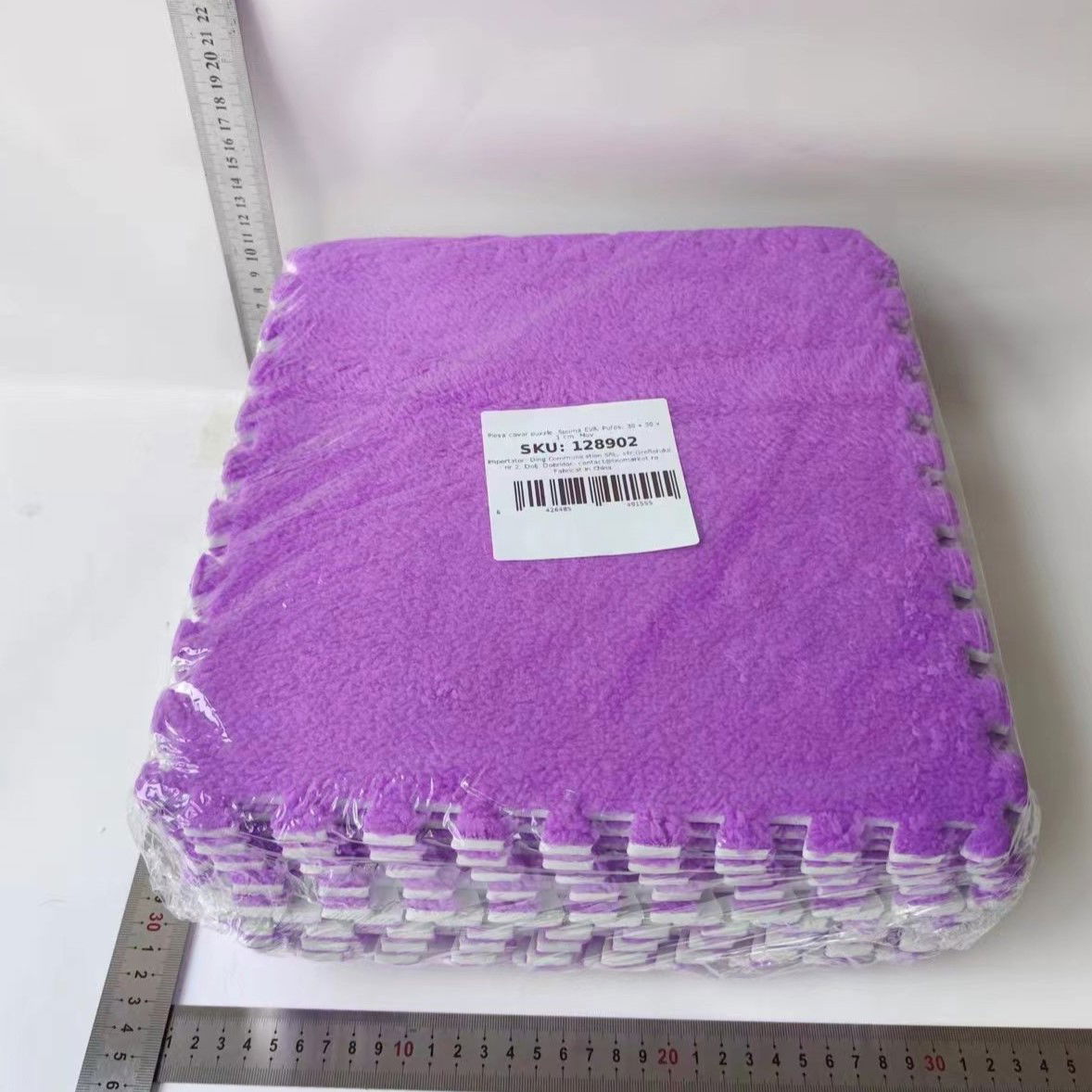 Set 10 Piese Covor tip Puzzle, Flippy, Spuma EVA, Pufos, 30 x 30 x 1 cm, Mov [5]