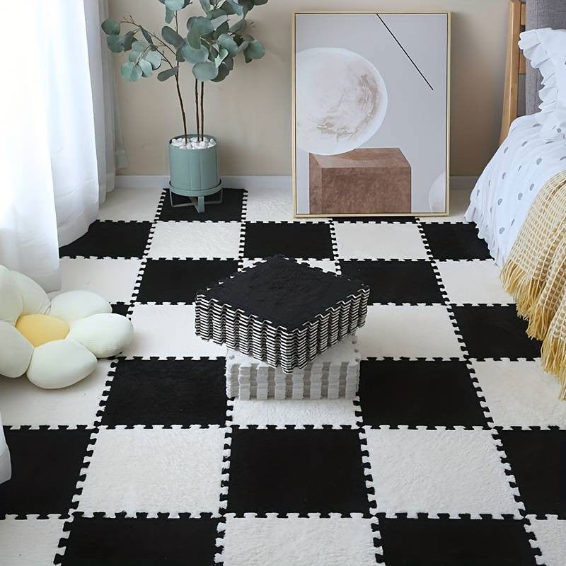 Set 10 Piese Covor tip Puzzle, Flippy, Spuma EVA, Pufos, 30 x 30 x 1 cm, Negru [4]