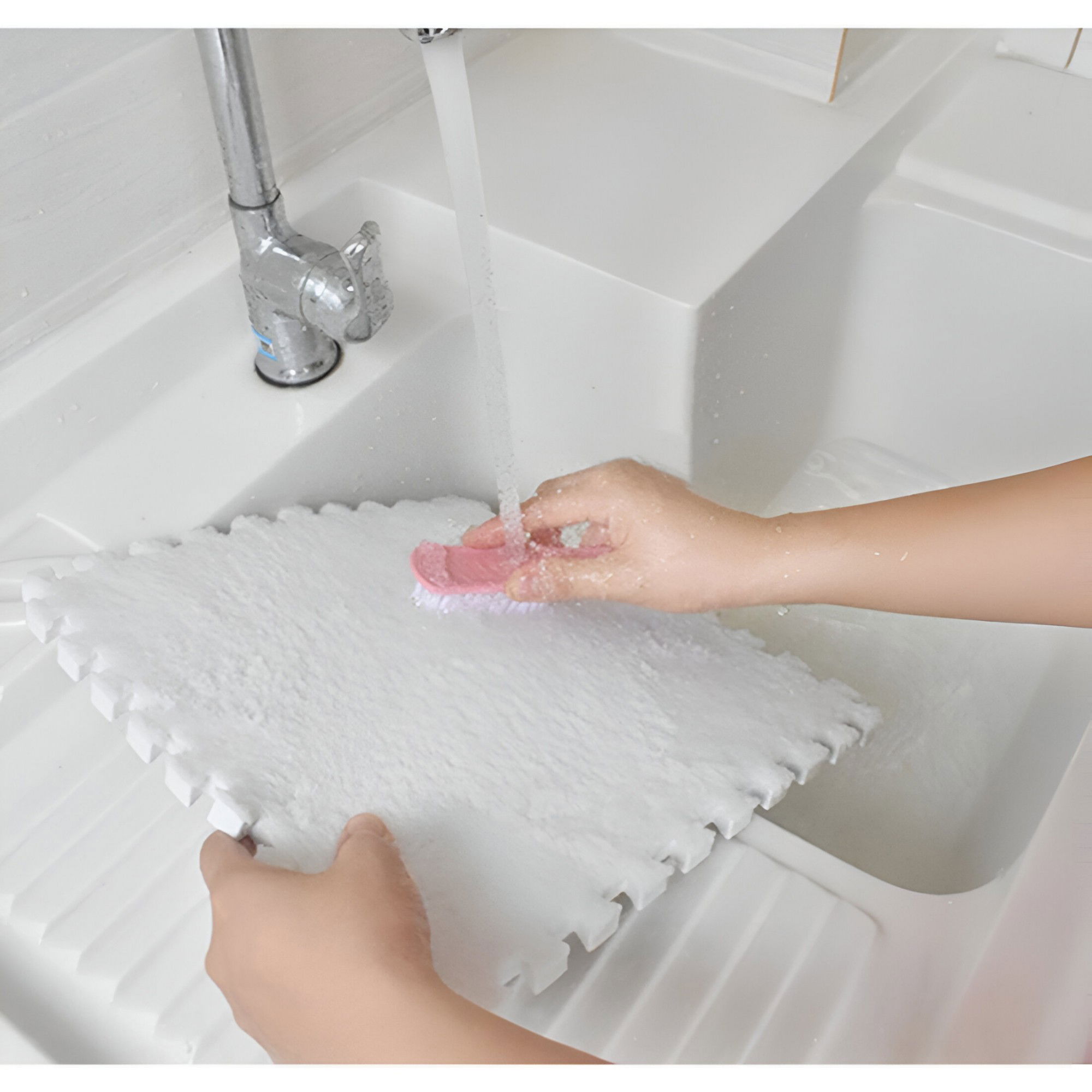 Set 10 Piese Covor tip Puzzle, Flippy, Spuma EVA, Pufos, 30 x 30 x 1 cm, Alb [5]