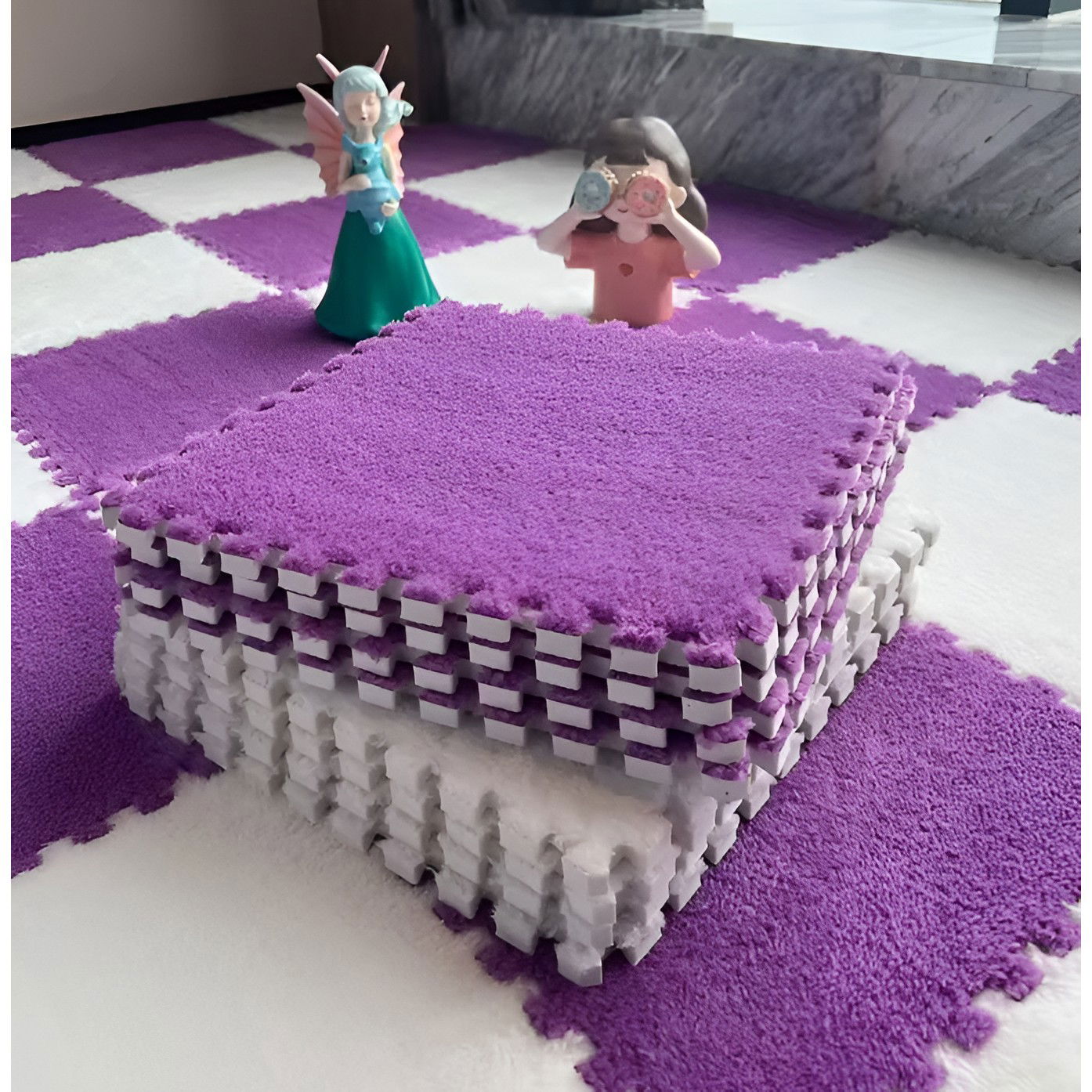 Set 10 Piese Covor tip Puzzle, Flippy, Spuma EVA, Pufos, 30 x 30 x 1 cm, Mov [4]