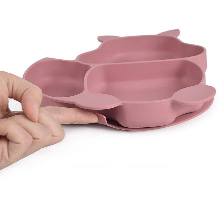 Set 10 piese diversificare bebelusi si copii din silicon Flippy, baveta, farfurie compartimentata cu ventuza, bol cu ventuza, tacamuri din lemn si silicon, cana pentru gustari, fara alergeni, roz pudr [7]