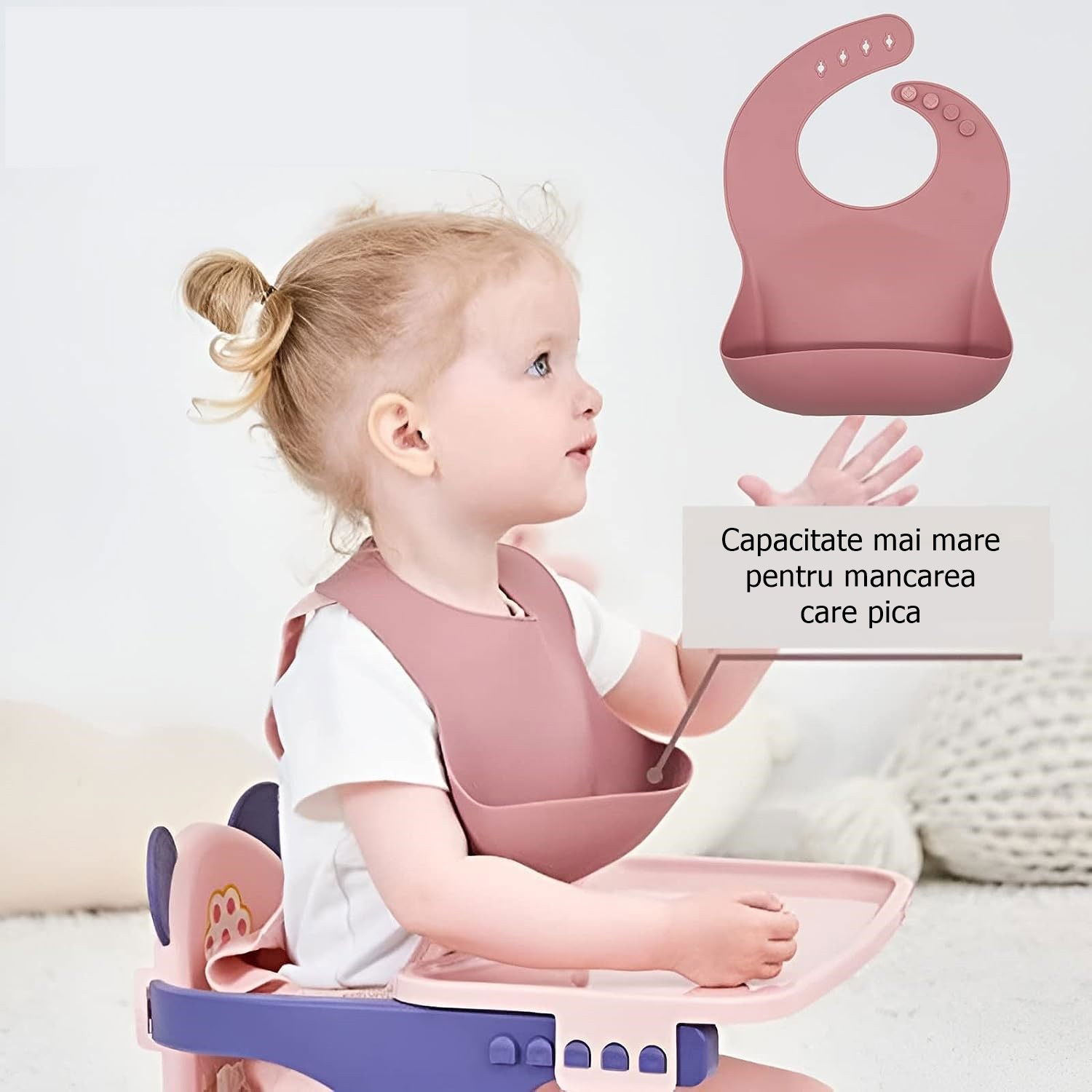 Articole Diverse copii - Set 10 piese diversificare bebelusi si copii din silicon Flippy, baveta, farfurie compartimentata cu ventuza, bol cu ventuza, tacamuri din lemn si silicon, cana pentru gustari, fara alergeni, roz pudr