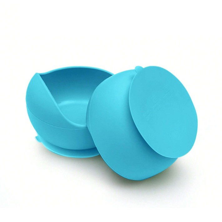 Set 10 Piese Servire Masa. Flippy, pentru Bebelusi si Copii, din Silicon/Lemn, cu Ventuze Anti-alunecare, fara Alergeni. +6 Luni, Model Elefant, Albastru [4]