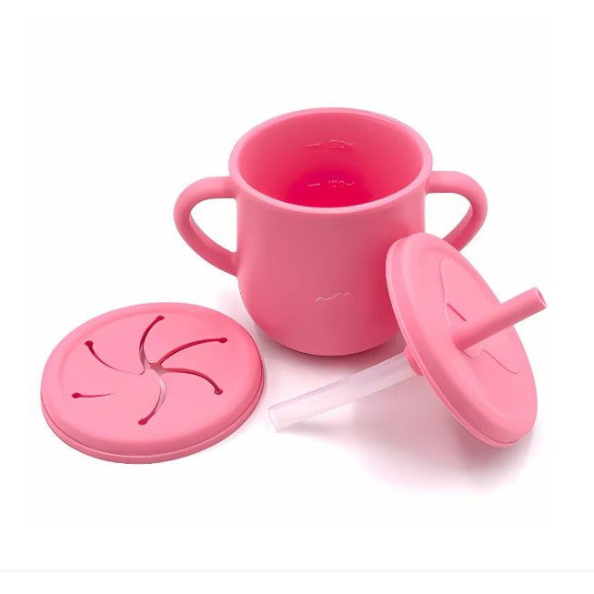 Set 10 Piese Servire Masa. Flippy, pentru Bebelusi si Copii, din Silicon/Lemn, cu Ventuze Anti-alunecare, fara Alergeni. +6 Luni, Model Elefant, Roz [4]