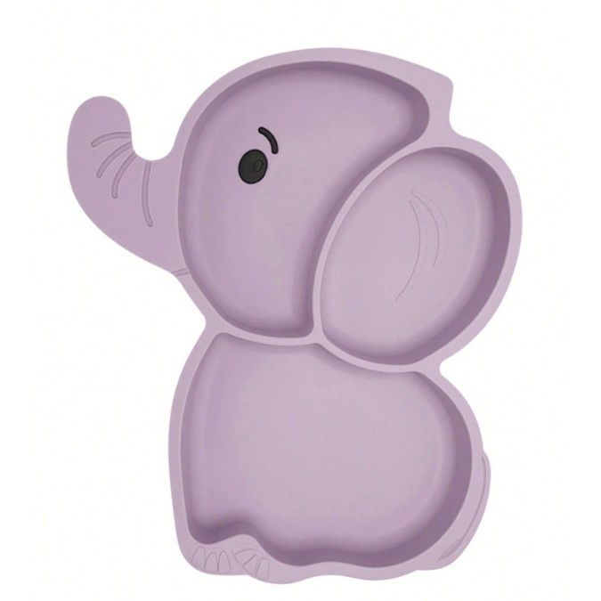 Articole Diverse copii - Set 10 Piese Servire Masa. Flippy, pentru Bebelusi si Copii, din Silicon/Lemn, cu Ventuze Anti-alunecare, fara Alergeni. +6 Luni, Model Elefant, Mov