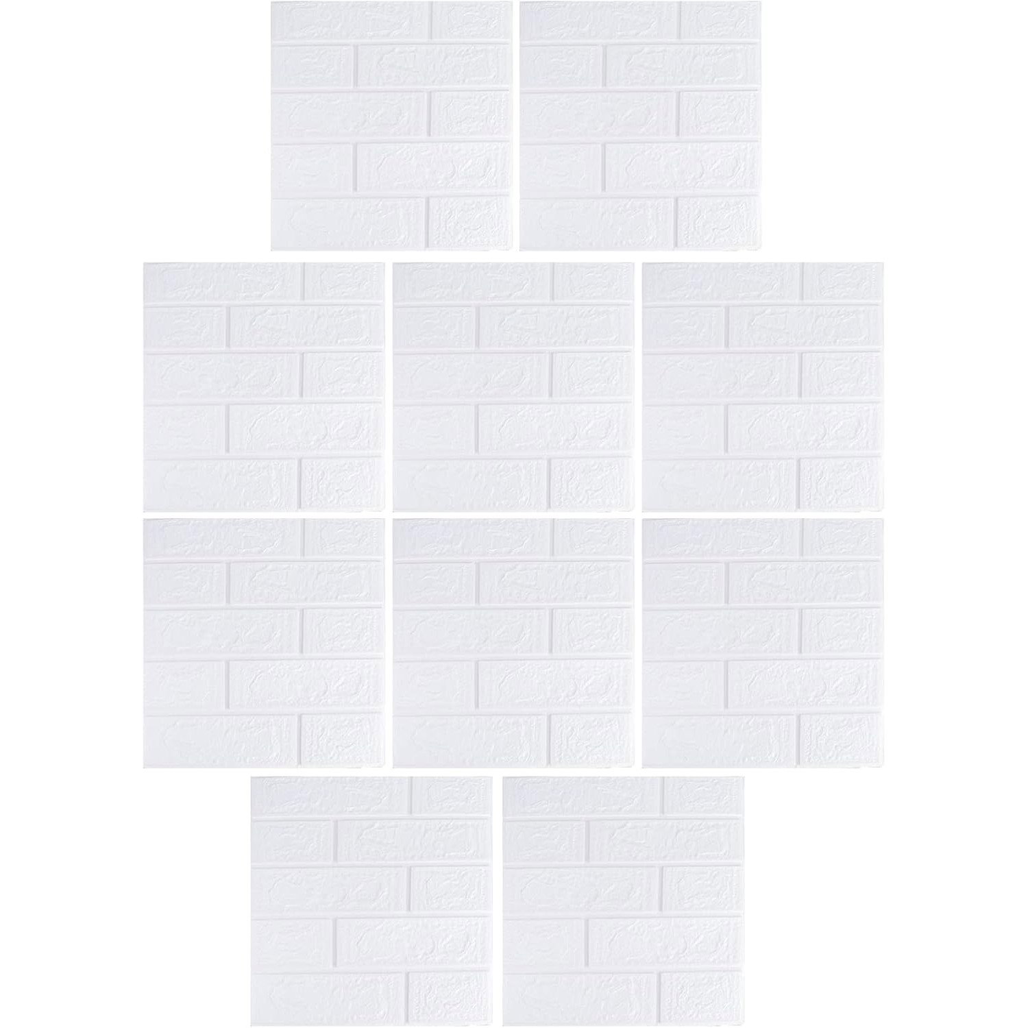Set 10 Placi Tapet 3D, Flippy, 35 x 38 cm, Grosime 3 mm, din Polietilena, Model Caramida, Suprafata acoperita 1.33 mp, Alb [6]