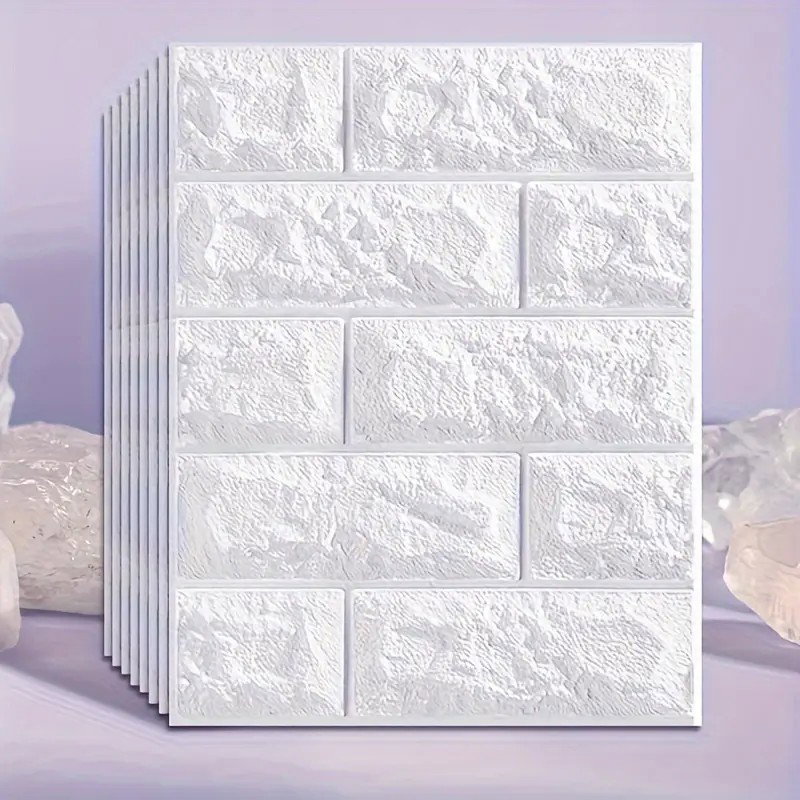 Set 10 Placi Tapet 3D, Flippy, 35 x 38 cm, Grosime 3 mm, din Polietilena, Model Caramida, Suprafata acoperita 1.33 mp, Alb [4]