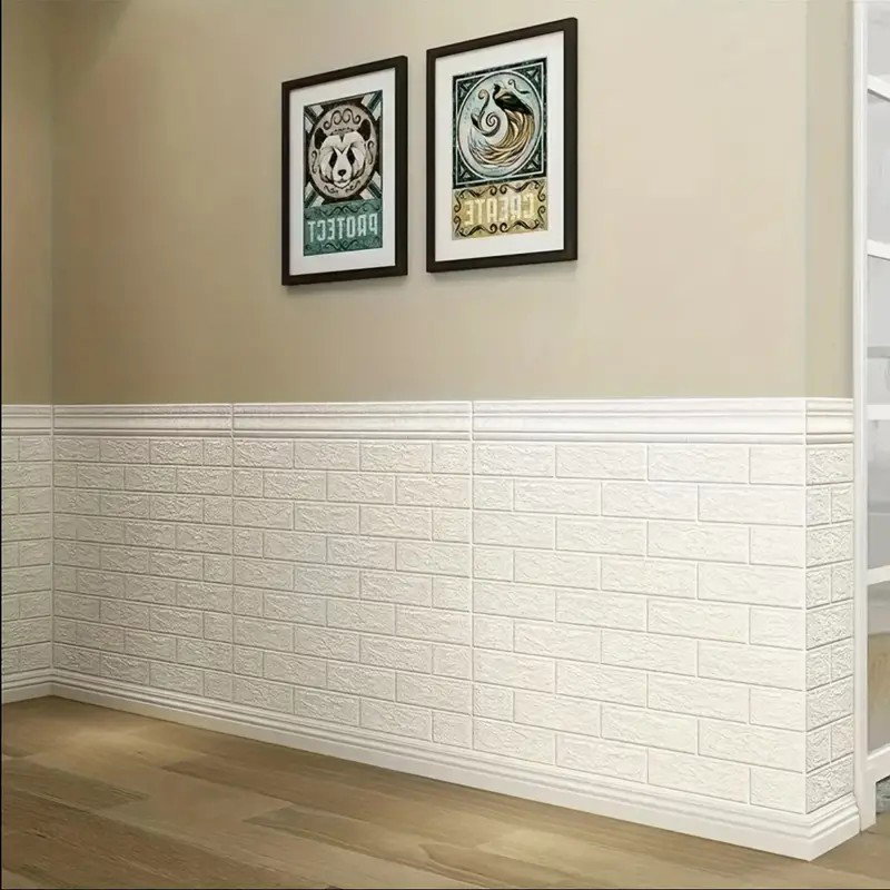 TeoMarket - Set 10 Placi Tapet 3D, Flippy, 35 x 38 cm, Grosime 3 mm, din Polietilena, Model Caramida, Suprafata acoperita 1.33 mp, Alb