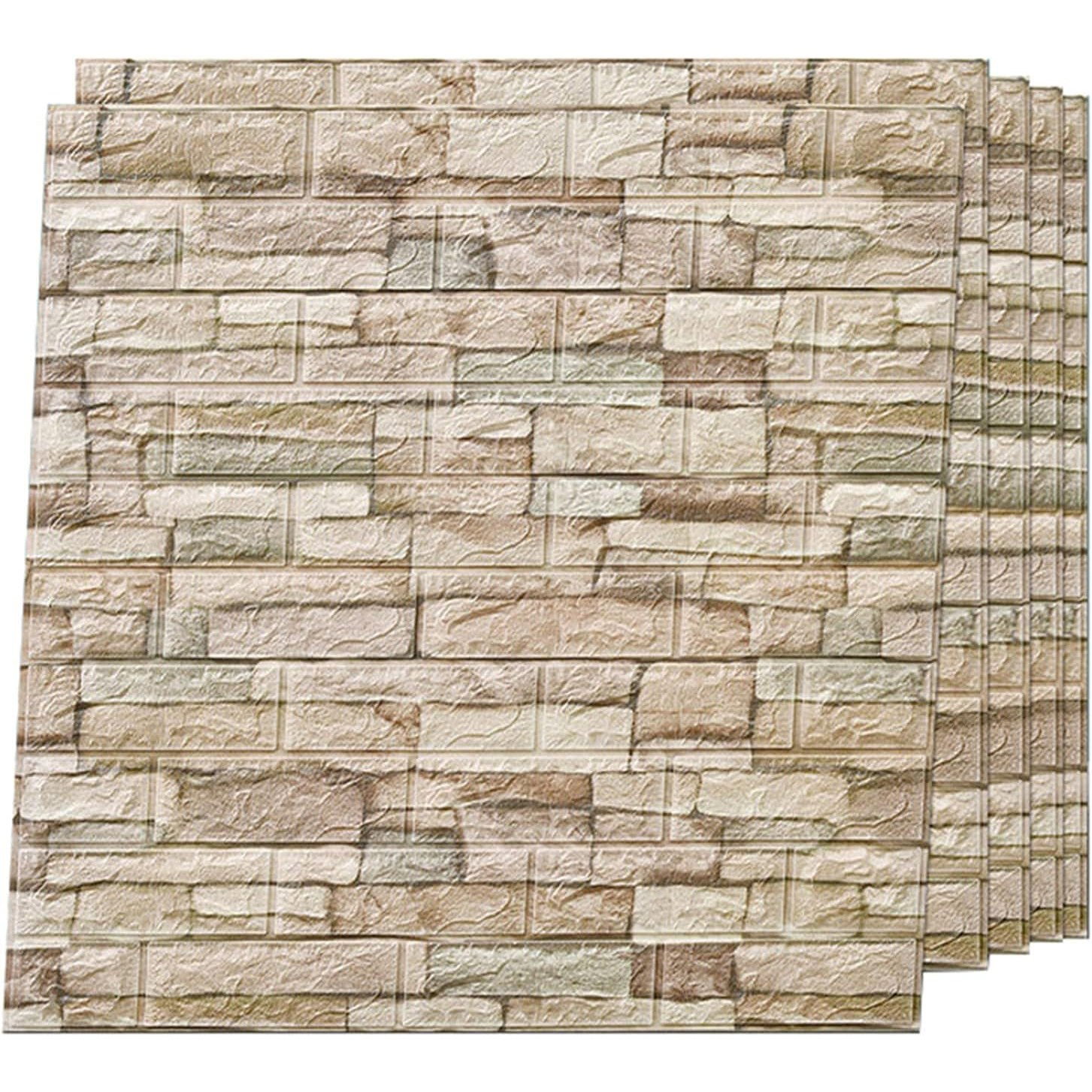 Set 10 Placi Tapet 3D, Flippy, 70 x 77 cm, Grosime 3 mm, din Polietilena, Model Caramida, Suprafata acoperita 5.3 mp, Bej [7]