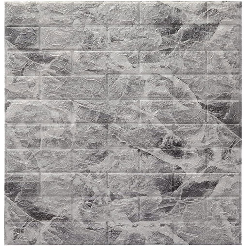 Set 10 Placi Tapet 3D, Flippy, 70 x 77 cm, Grosime 3 mm, din Polietilena, Model Caramida, Suprafata acoperita 5.3 mp, Marmura Gri [5]