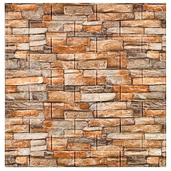 Set 10 Placi Tapet 3D, Flippy, 70 x 77 cm, Grosime 3 mm, din Polietilena, Model Caramida, Suprafata acoperita 5.3 mp, Piatra Galbena [4]