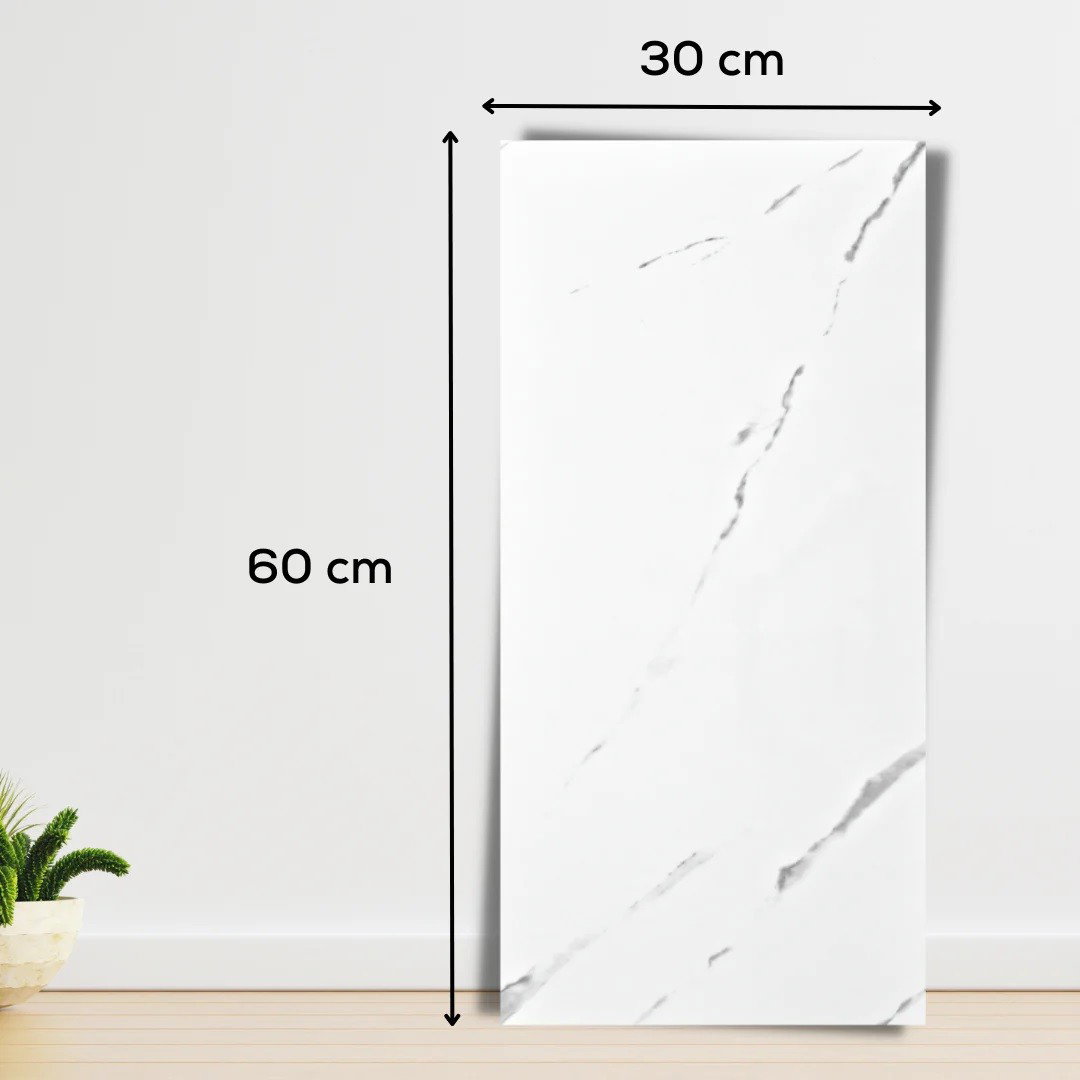 Set 10 Placi Tapet, Flippy, 60 x 30 cm, Grosime 1.5 mm, din PVC, Model Imitatie de Marmura, Suprafata acoperita 1.8 mp, Alb [6]