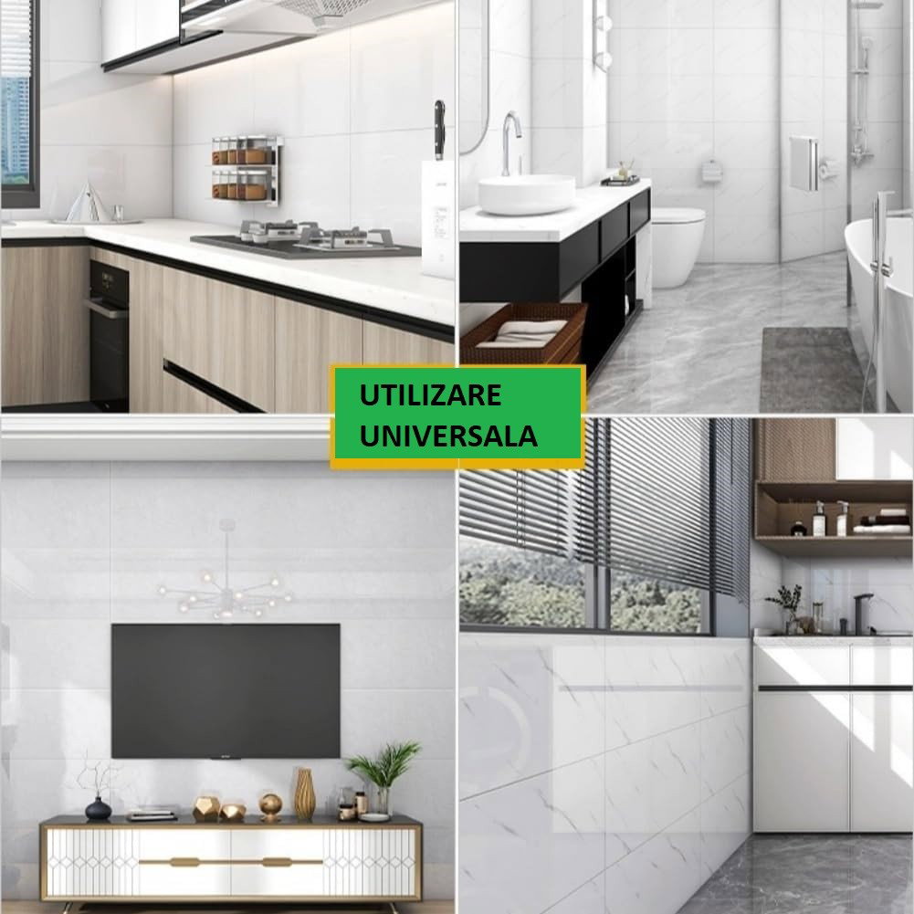 Set 10 Placi Tapet, Flippy, 60 x 30 cm, Grosime 1.5 mm, din PVC, Model Imitatie de Marmura, Suprafata acoperita 1.8 mp, Alb [7]