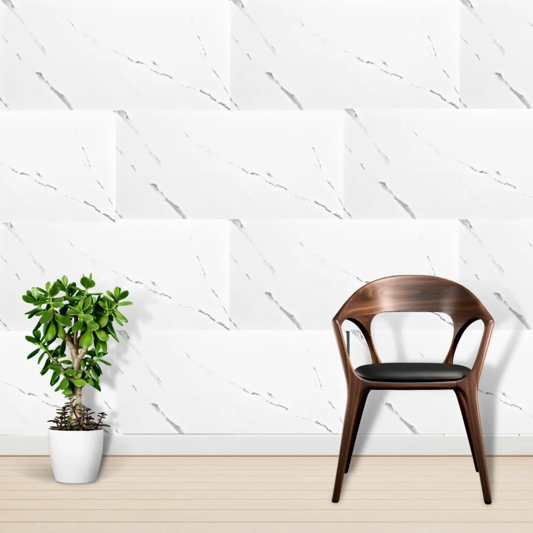 Set 10 Placi Tapet, Flippy, 60 x 30 cm, Grosime 1.5 mm, din PVC, Model Imitatie de Marmura, Suprafata acoperita 1.8 mp, Alb [5]