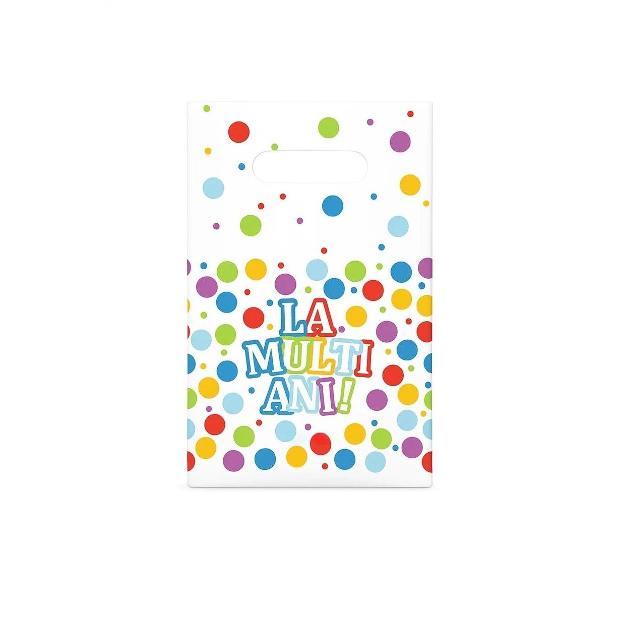 Accesorii Petrecere - Set 10 Pungi de Cadou, Flippy, Colectia LA MULTI ANI, 16.5 x 25 cm, din Plastic, Multicolor