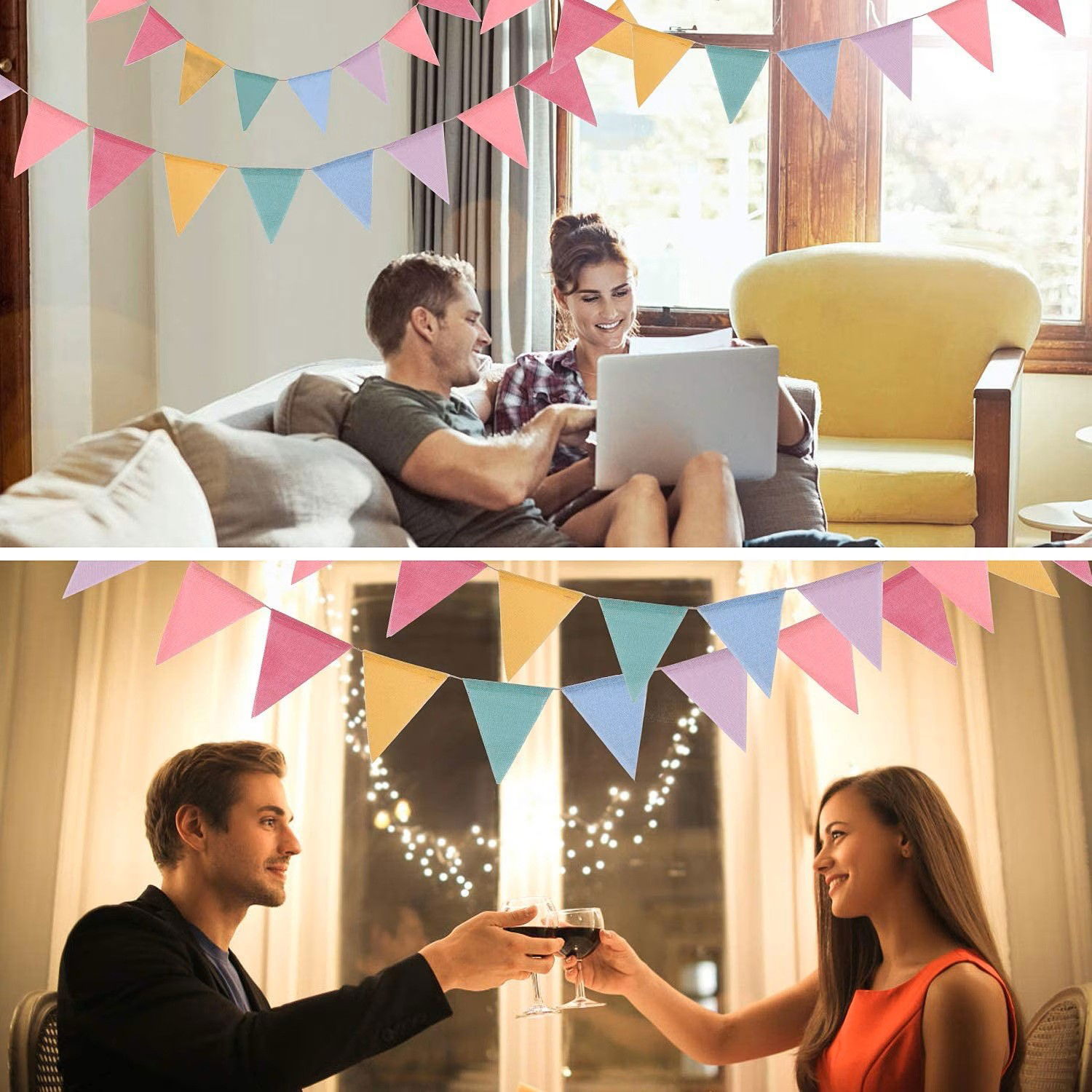 Accesorii Petrecere - Set 10 Stegulete Tip Banner, Flippy, Colectia LA MULTI ANI , 270 cm Lungime, din Hartie Cretata, Multicolor