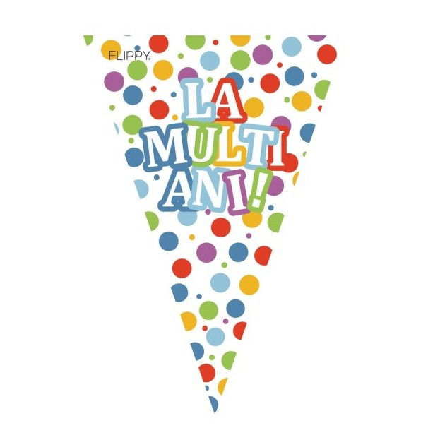 Accesorii Petrecere - Set 10 Stegulete Tip Banner, Flippy, Colectia LA MULTI ANI , 270 cm Lungime, din Hartie Cretata, Multicolor