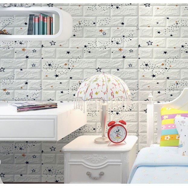 Pentru casa - Set 10 Placi de Tapet, Flippy, Autoadezive, 70 x 77 cm, Suprafata Acoperita 5.3 mp, din PVC, Model Stelute Albastre, Alb