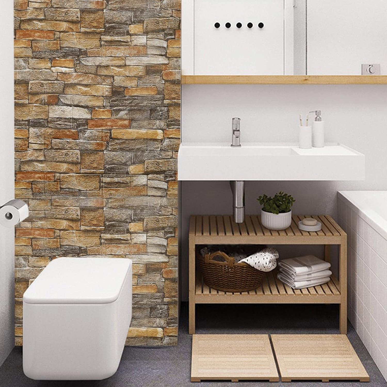 Set 10 Placi de Tapet, Flippy, Autoadezive, 70 x 77 cm, 2.5 mm Grosime, Suprafata Acoperita 5.3 mp, din PVC, Model Caramida, Galben [4]