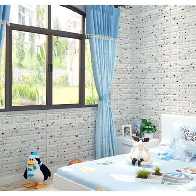 Set 10 Placi de Tapet, Flippy, Autoadezive, 70 x 77 cm, Suprafata Acoperita 5.3 mp, din PVC, Model Stelute Albastre, Alb [3]