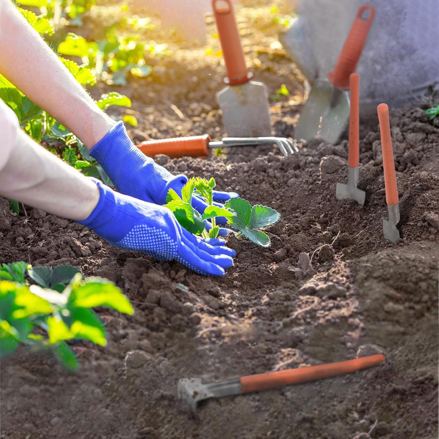 Set 10 Unelte de Gradina, Flippy, pentru Plantare Prelucrare Sol si Ingrijire Plante, Manere Portocalii, Material PVC si Otel Inoxidabil, Cutie Inclusa, 37x28x7 cm, Negru [7]